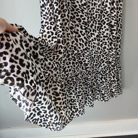 Talbots Sz 14 Leopard Print Ruffle Hem Dress Sleeveless‎ Tank Midi Keyhole Neck - Picture 7 of 15